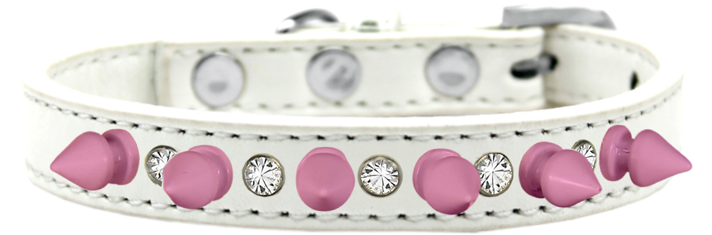 Crystal and Light Pink Spikes Dog Collar White Size 10